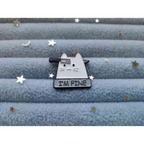 3/20 I’m Fine Knife Cat Enamel Pin - Picture 1 of 1